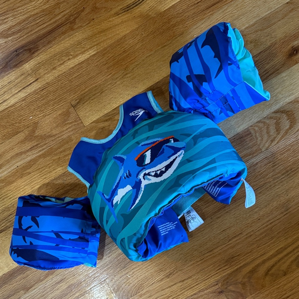 Speedo Kids Swim Vest with Shark Graphic - Blue and Teal